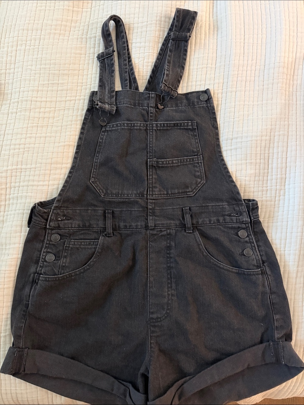 Free People Black Denim Short Overalls